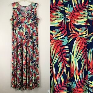 SAMI & JO Tropical Print Maxi Dress Sleeveless Stretchy Colorful Vacation 2X